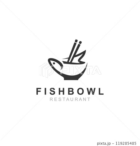 Fish Bowl logo with Chopstick, Japanese restaurant Poke Sushi Seafood unique design illustration 119285485