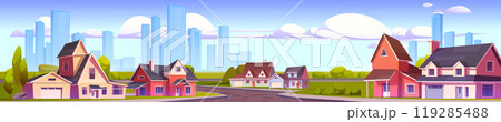 Suburban town street against big city background 119285488