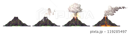 Cartoon volcano lava eruption animation vector 119285497