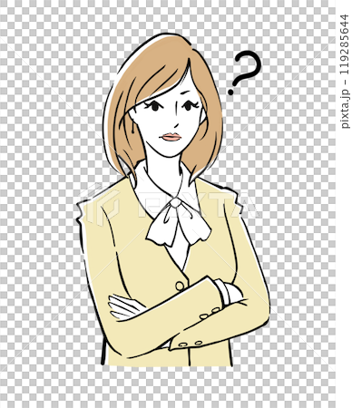 A woman in a suit thinking with her arms folded 119285644