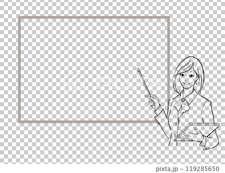 拿著文件並用指令棒在白板上解釋的女商人 119285650