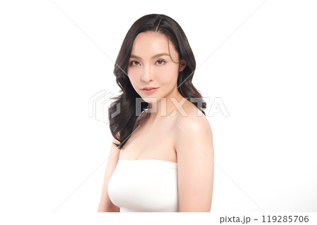 Beautiful young asian woman with clean fresh skin on white background, Face care, Facial treatment, Cosmetology, beauty and spa, Asian women portrait. 119285706