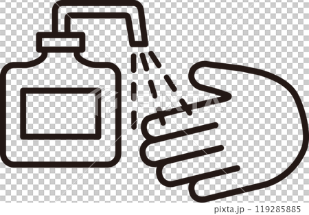 Simple illustration of alcohol disinfecting hands (line drawing) 119285885