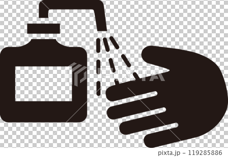 用酒精消毒手部的簡單圖解（剪影） 119285886