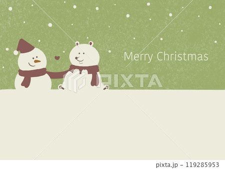 雪だるまとくま クリスマス メッセージカード 緑 雪だるまとくま クリスマス メッセージカード 緑 119285953