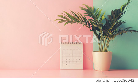 3d calendar on pastel background. 119286042