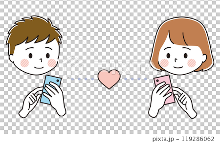 Illustration set of men and women using matching apps 119286062
