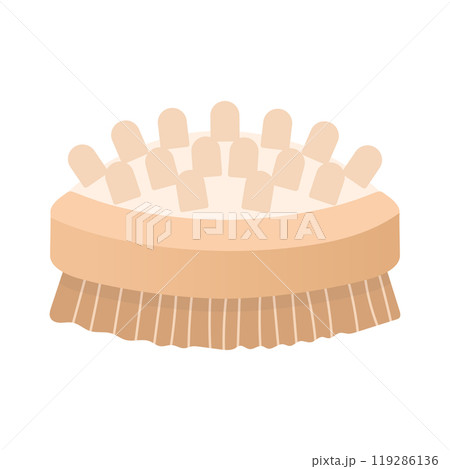 Massage brush. Beauty and self-care tool. Elements for the bathroom and sauna. Cartoon flat vector illustration. Massage brush. Beauty and self-care tool. Elements for the bathroom and sauna. Cartoon flat vector illustration. 119286136