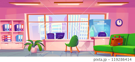 Bank office interior with large window 119286414