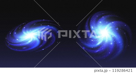 Blue nebula set, spiral galaxy with glowing stars 119286421