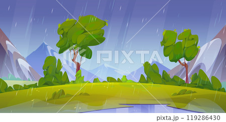 Summer rainy mountain valley landscape scene 119286430