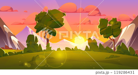 Sunrise sky and mountain near forest landscape 119286431