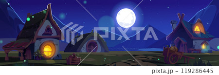 Night village scene with cute fantasy dwarf house Night village scene with cute fantasy dwarf house 119286445