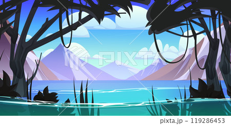 Mountain landscape with river, flooded forest 119286453