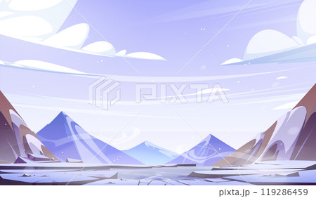 Winter mountain landscape with lake crack vector 119286459