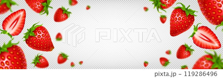 Many fresh strawberries falling, flying border Many fresh strawberries falling, flying border 119286496