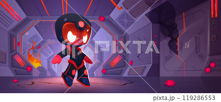 Evil robot in space ship with fire and flame 119286553