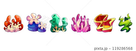 Seaweed and coral cartoon vector illustration set. Seaweed and coral cartoon vector illustration set. 119286568