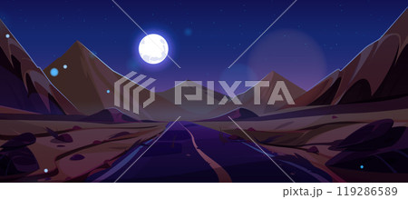 Full moon night road in Egypt african sand desert 119286589