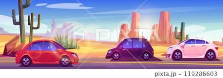 Car drive asphalt highway trip in desert vector Car drive asphalt highway trip in desert vector 119286603