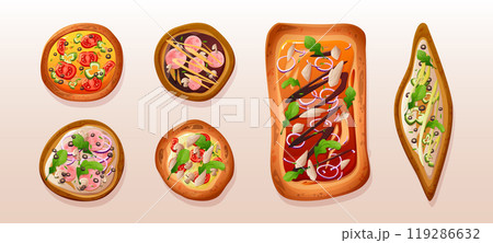 Isolated pizza top view vector illustration set 119286632