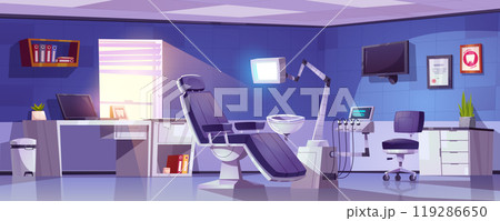 Cartoon stomatology room with equipment Cartoon stomatology room with equipment 119286650