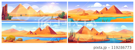 Pyramid and sphinx in egypt desert oasis vector Pyramid and sphinx in egypt desert oasis vector 119286773
