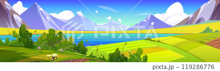 Spring mountain nature and green field landscape 119286776