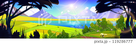 Spring mountain nature and green field landscape 119286777