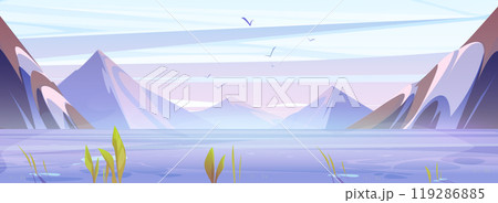 Summer morning mountain landscape with lake 119286885