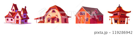 Set of old European and Asian buildings on white 119286942