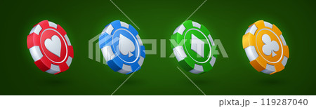 Realistic set of casino chips isolated on green 119287040