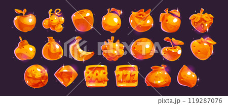 Cartoon set of golden slot machine icons 119287076