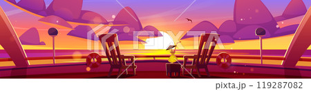 Sunset sea view from cruise ship deck cartoon 119287082