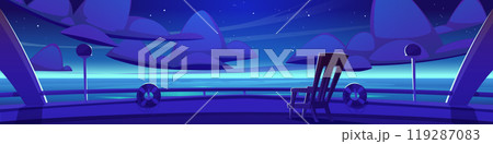 Cartoon yacht deck with night sea view 119287083