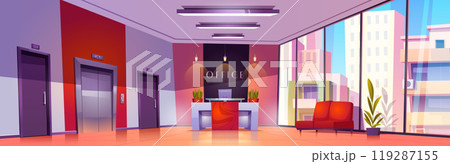 Cartoon company office interior with furniture Cartoon company office interior with furniture 119287155