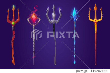 Cartoon set of magic tridents on background 119287166