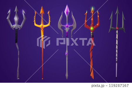 Magic trident weapon cartoon isolated vector icon 119287167