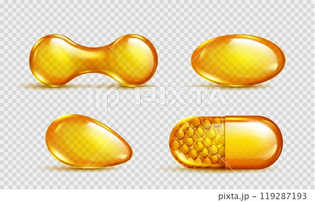 Realistic 3D oil capsule on transparent background 119287193
