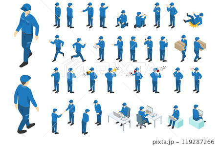 アイソメトリックイラスト：工場作業員セット 119287266
