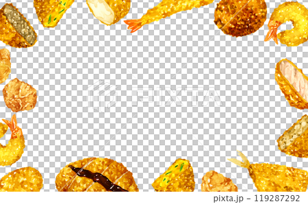 油炸食品框架手繪水彩插畫烹飪和食物背景素材 119287292