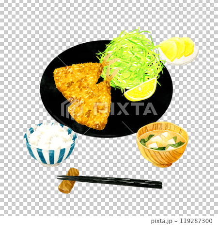 竹莢魚炒套餐手繪水彩插畫素材烹飪與食物 119287300