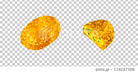 南瓜炸丸子切成兩半，手繪水彩插畫材料，用於烹飪和食品 119287306