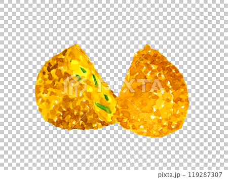 Pumpkin croquette cut in half - Hand-drawn watercolor illustration of food 119287307