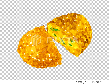半分に切ったかぼちゃコロッケ　料理・食べ物の手描き水彩イラスト素材 119287308
