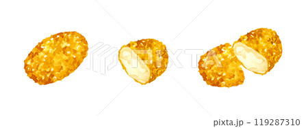 かにクリームコロッケのセット　料理・食べ物の手描き水彩イラスト素材集 119287310