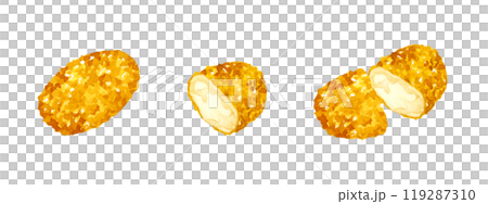 かにクリームコロッケのセット　料理・食べ物の手描き水彩イラスト素材集 119287310