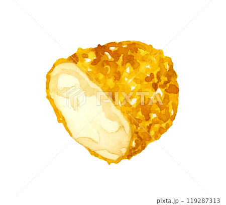 半分に切ったかにクリームコロッケ　料理・食べ物の手描き水彩イラスト素材 119287313