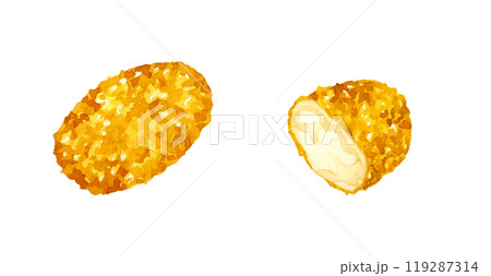 半分に切ったかにクリームコロッケ　料理・食べ物の手描き水彩イラスト素材 119287314