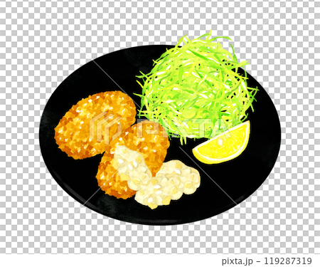 盤子上的蟹膏炸丸子和切碎的捲心菜手繪水彩烹飪和食物插畫素材 盤子上的蟹膏炸丸子和切碎的捲心菜手繪水彩烹飪和食物插畫素材 119287319